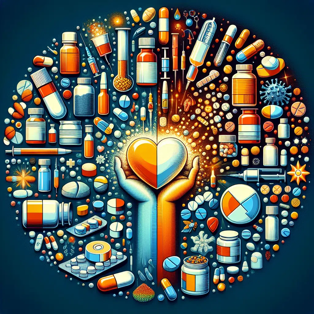 איור של תרופות לכאבים עם הדגשים על יתרונות וחסרונות השימוש בהם.