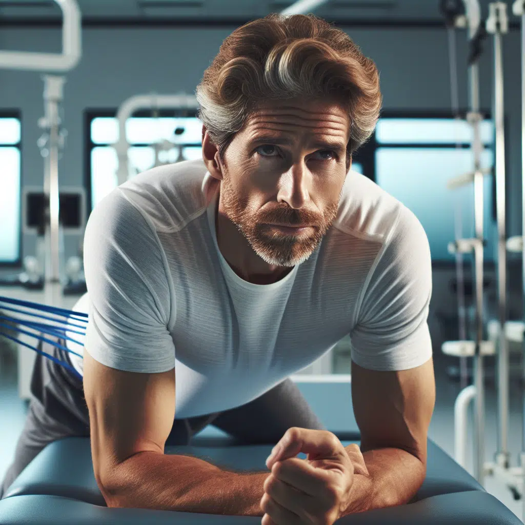 תמונה המתארת אדם מבצע תרגילי פיזיותרפיה עבור כאבי גב.