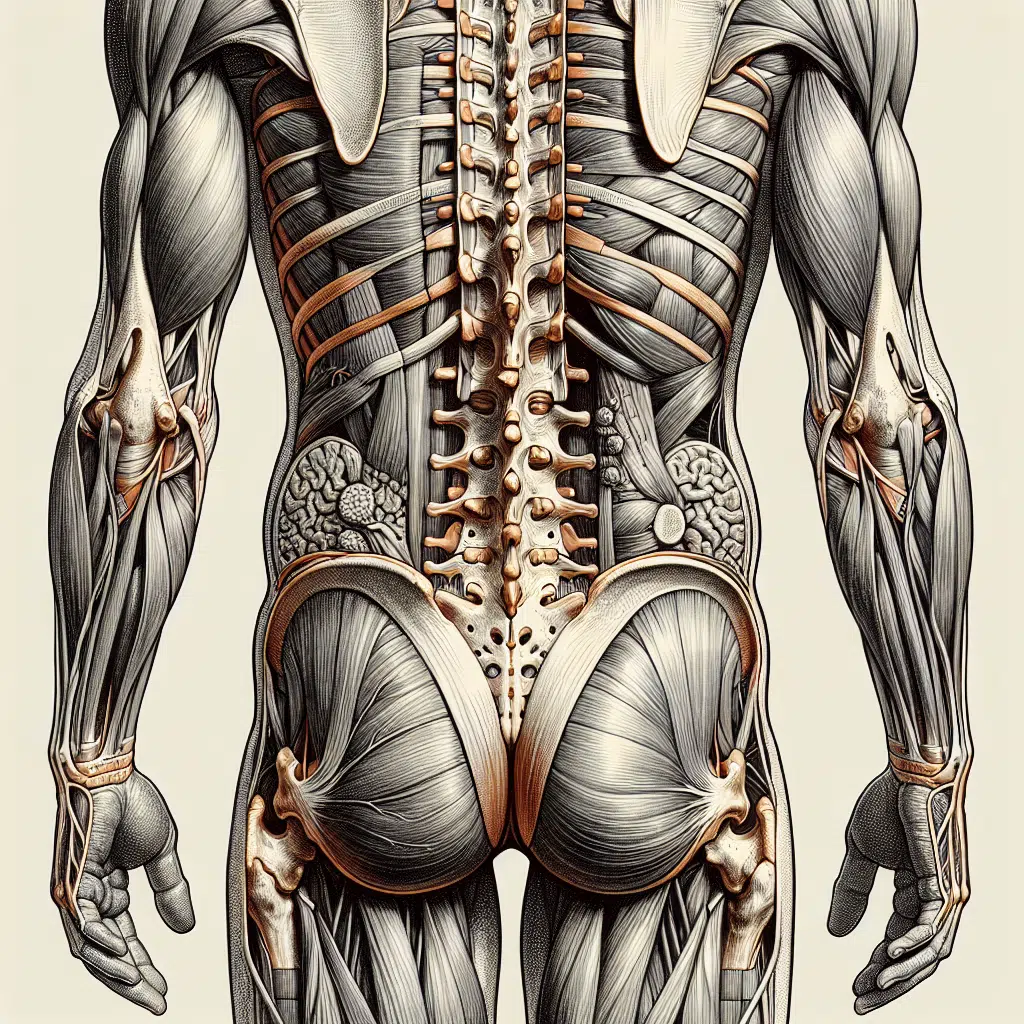 איור של מבנה אנטומי של האזור המותני בגוף האדם.